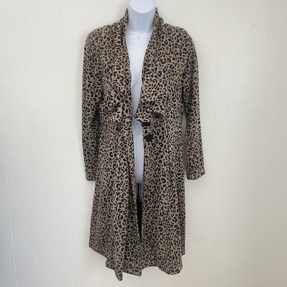 Y2K Fever Duster Cardigan S Leopard Print Ruffle Collar Bratz Boho Indie - Picture 2 of 10